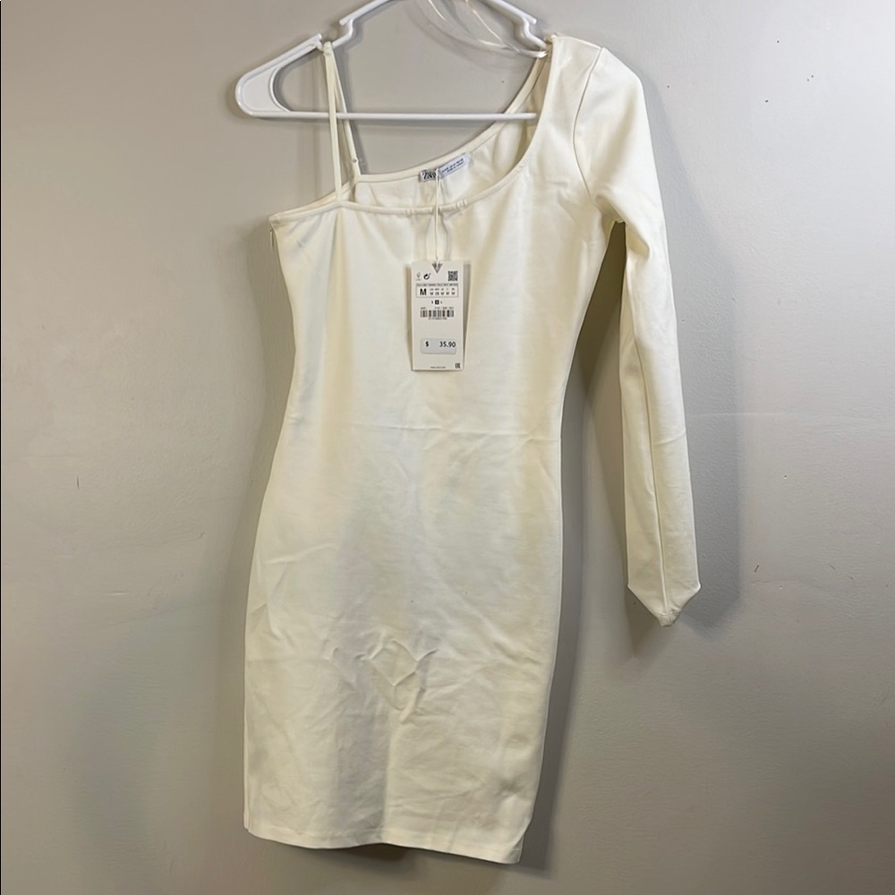 Zara One Shoulder Cream Dress Size Medium NWT